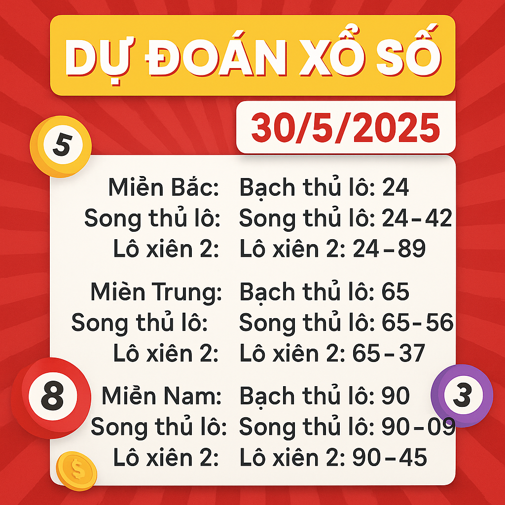 DỰ ĐOÁN XỔ SỐ NGÀY 30/5/2025 – SOI CẦU 3 MIỀN CHUẨN XÁC NHẤT