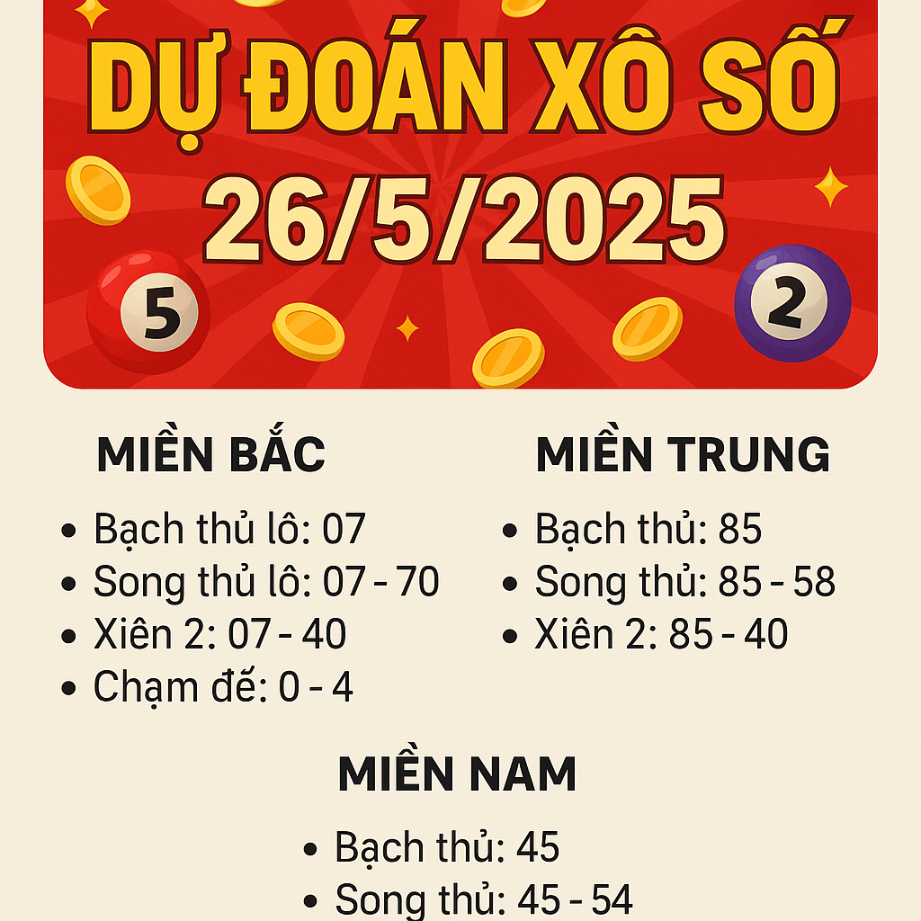 Dự Đoán Xổ Số Ngày 26/5/2025 – Cầu Chuẩn 3 Miền