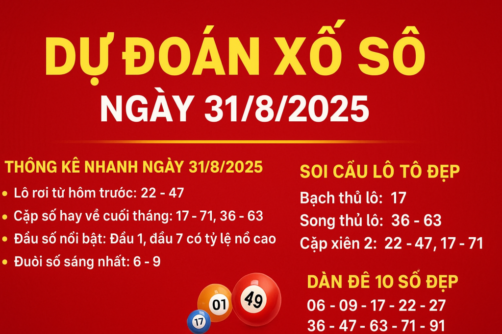 Dự đoán xổ số ngày 31/8/2025 – Thống kê & soi cầu hôm nay