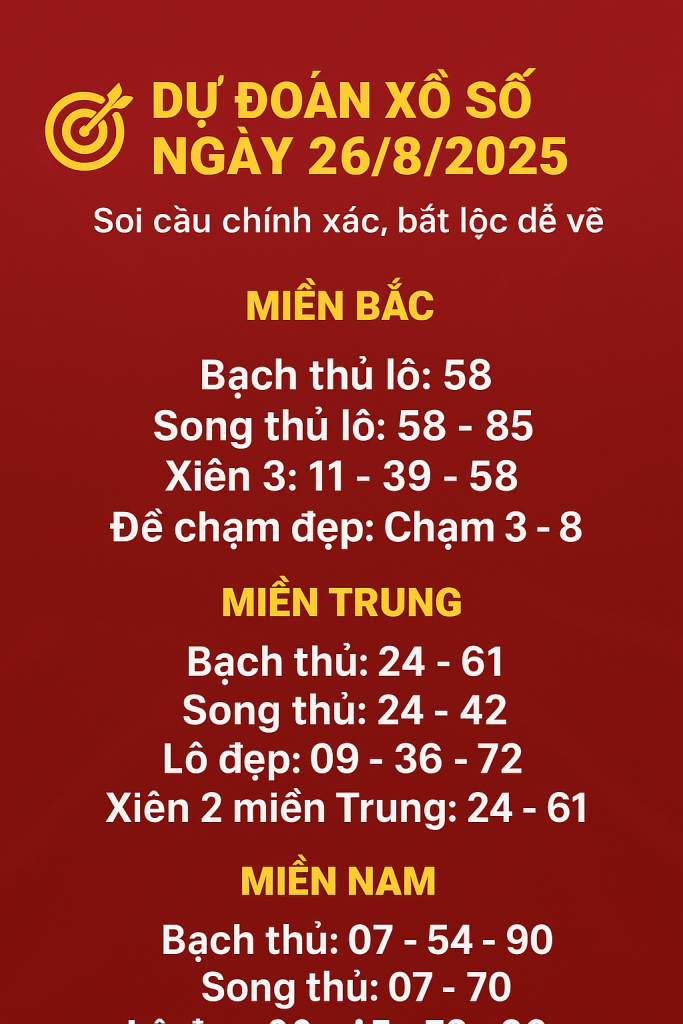 Dự Đoán Xổ Số Ngày 26/8/2025 – Soi Cầu 3 Miền Chính Xác
