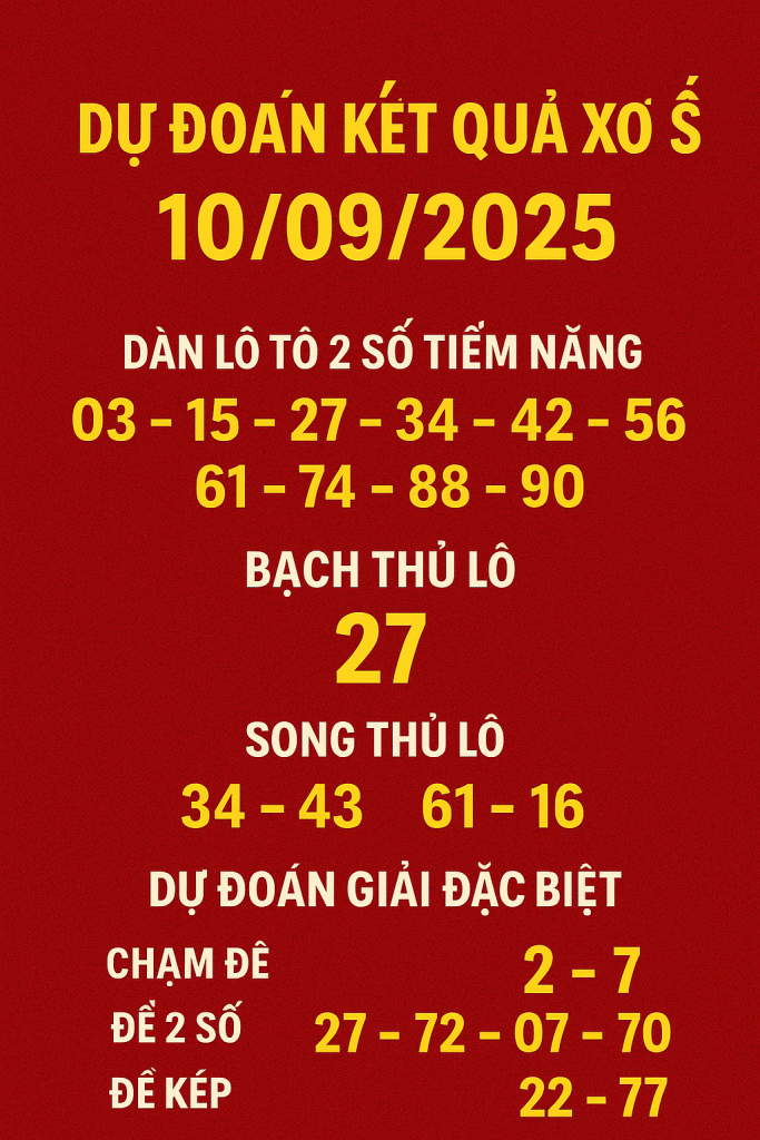 Dự đoán kết quả xổ số ngày 10/09/2025