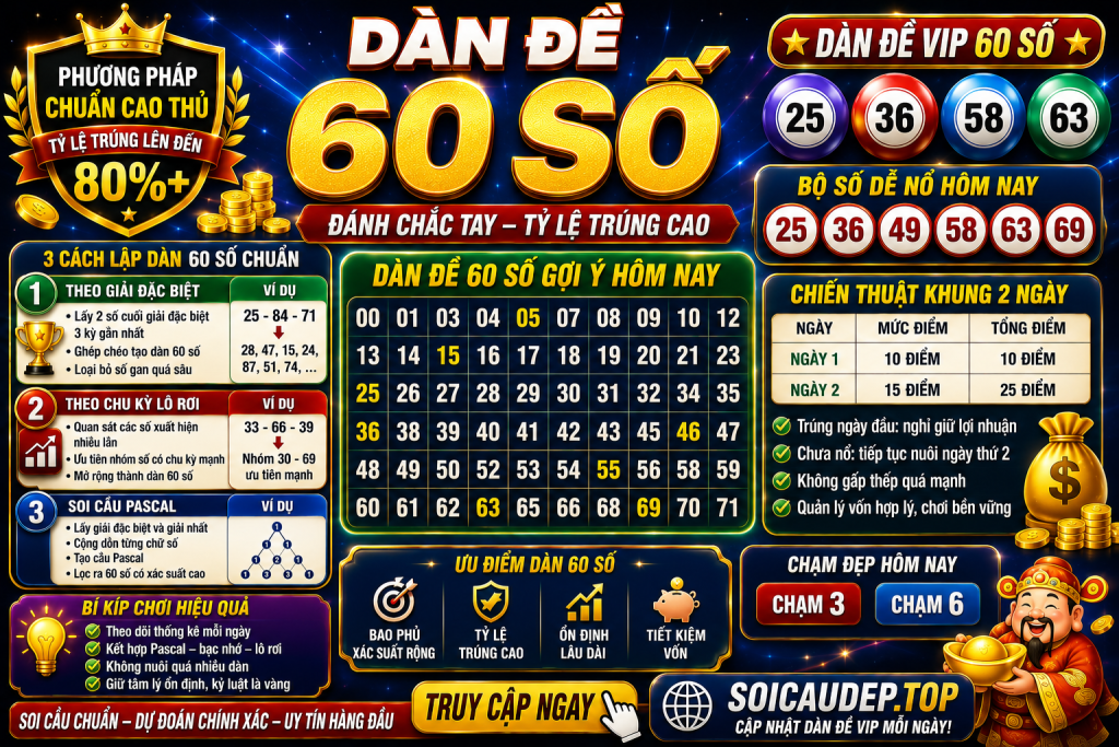 DÀN ĐỀ 60 SỐ – PHƯƠNG PHÁP ĐÁNH ĐỀ AN TOÀN, TỶ LỆ TRÚNG CAO