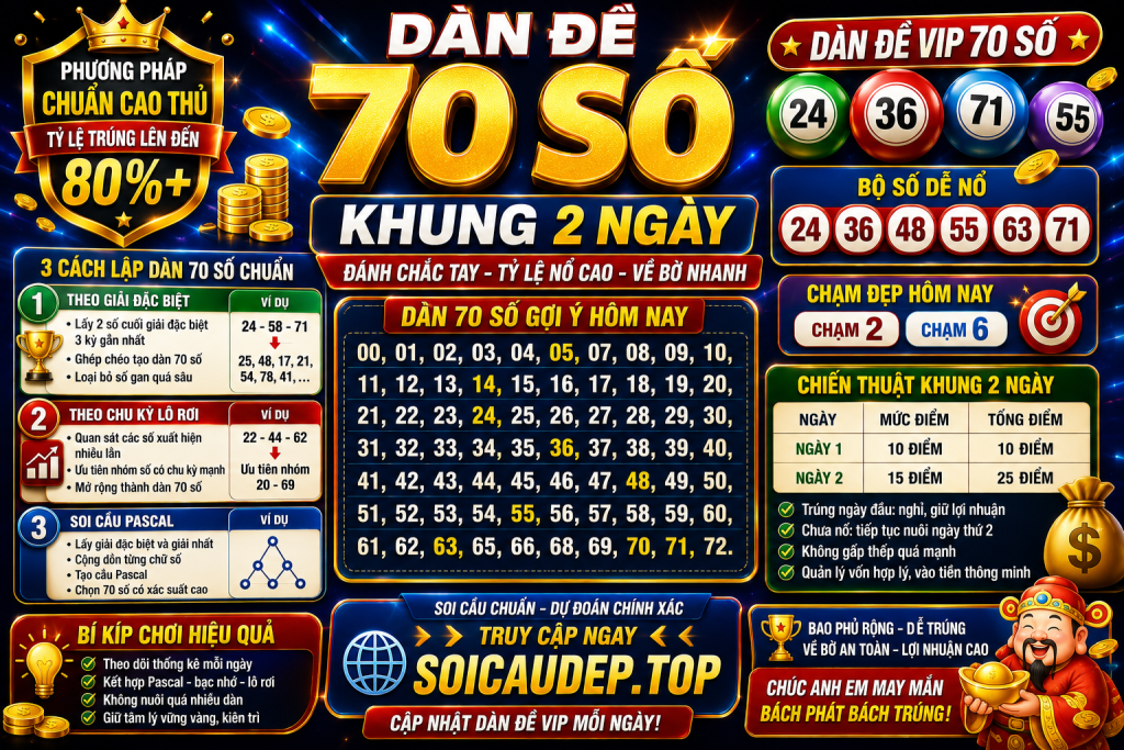 DÀN ĐỀ 70 SỐ KHUNG 2 NGÀY – PHƯƠNG PHÁP ĐÁNH CHẮC TAY, TỶ LỆ NỔ CAO