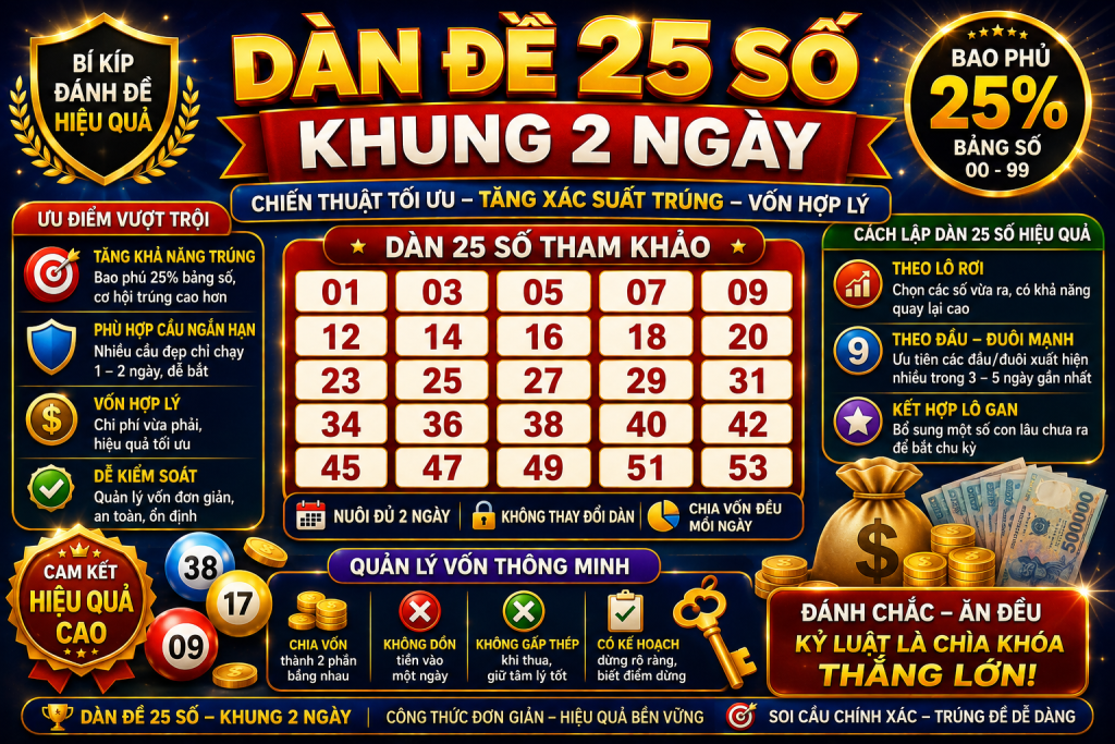 Dàn Đề 25 Số Khung 2 Ngày – Chiến Thuật Tối Ưu Xác Suất Trúng