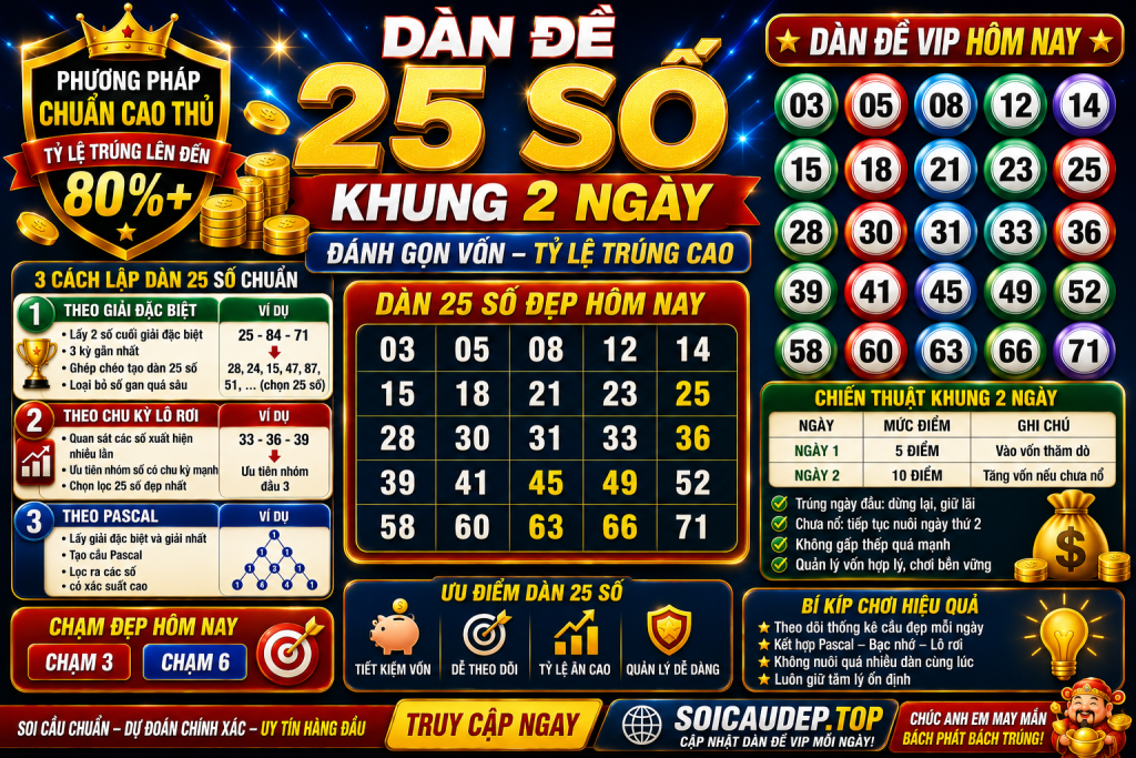 DÀN ĐỀ 25 SỐ KHUNG 2 NGÀY – PHƯƠNG PHÁP ĐÁNH GỌN VỐN, HIỆU QUẢ CAO